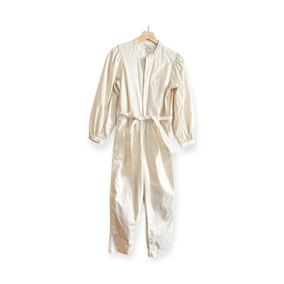 New with tag, J.Crew Puff-sleeve chino jumpsuit, Ivory, Size 2 - Picture 3 of 16